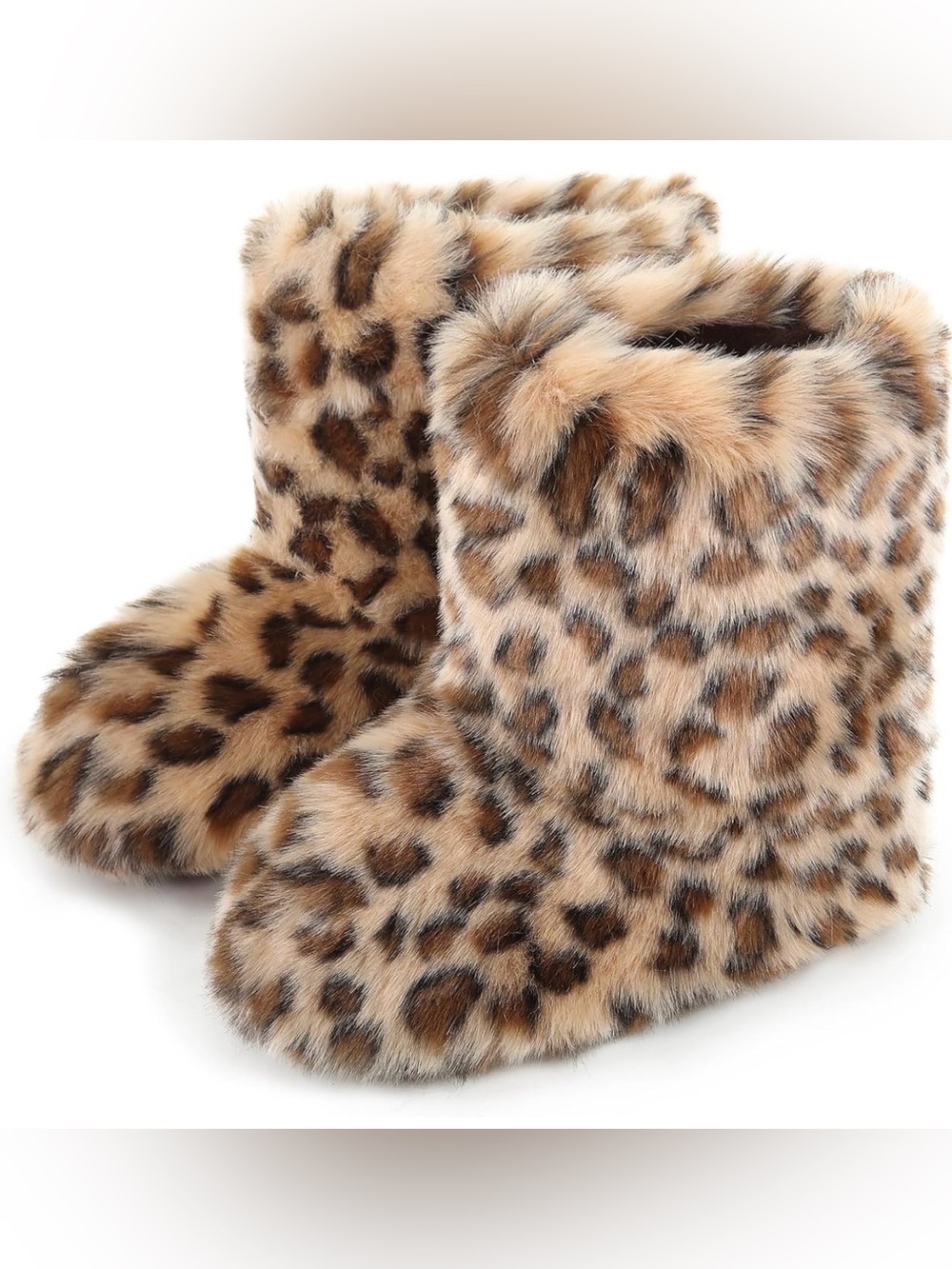Faux Fur Leopard Print Bootie Slippers - Tan/Brown